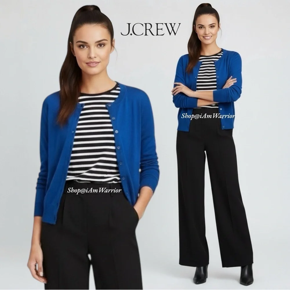 J.Crew electric blue Tippi fine wool crewneck cardigan sweater *shop@iamwarrior